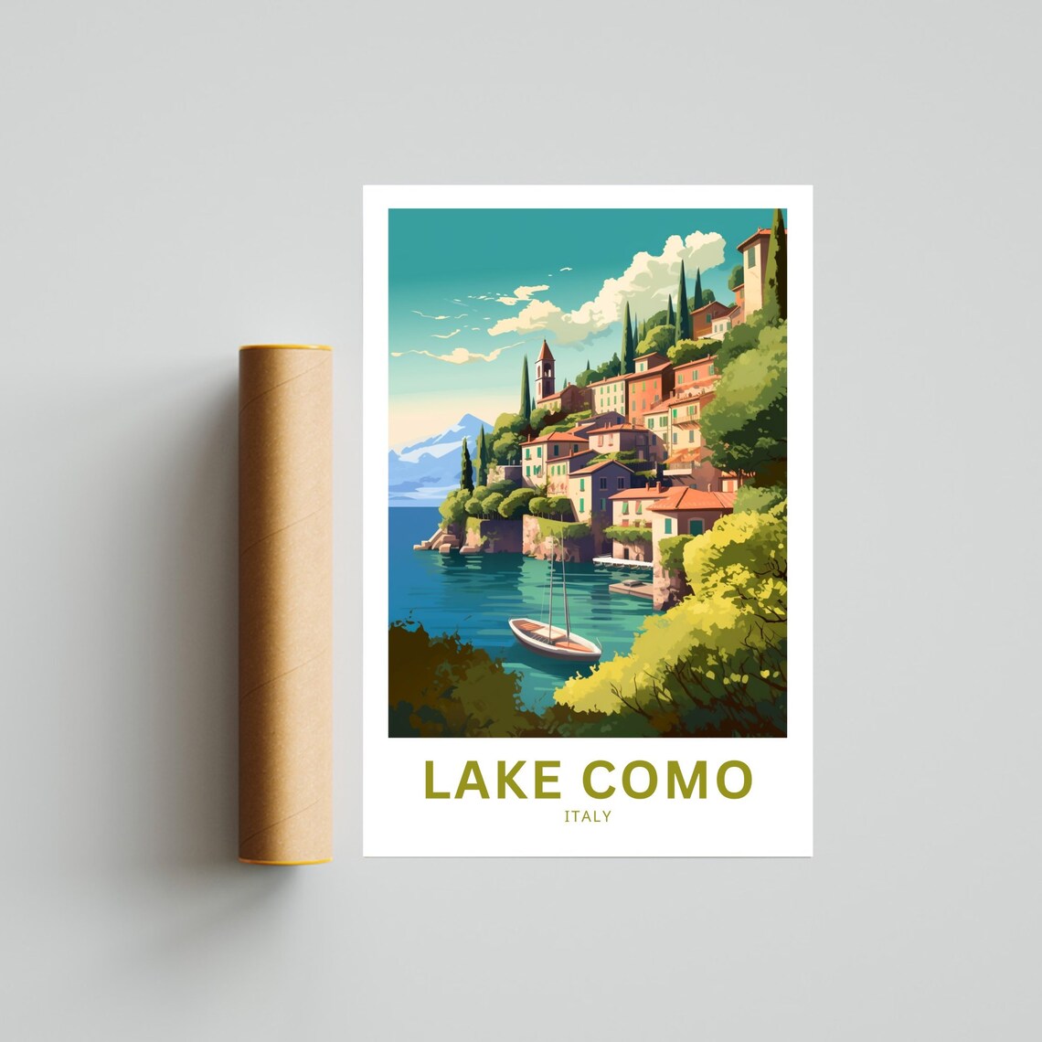 Lake Como Italy Lakeside Village Sailboat View Travel Poster - Image 4