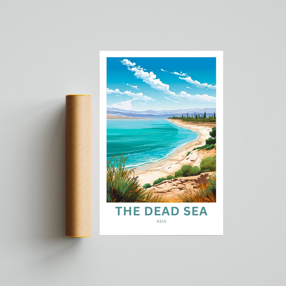 The Dead Sea Asia Turquoise Shoreline Curving Beach View Poster - Image 4