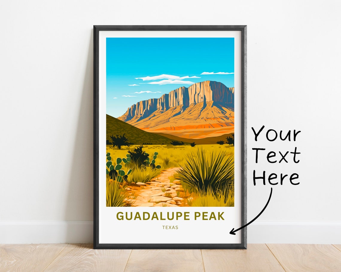 Guadalupe Peak Texas Desert Mesa Trail Vintage Travel Poster