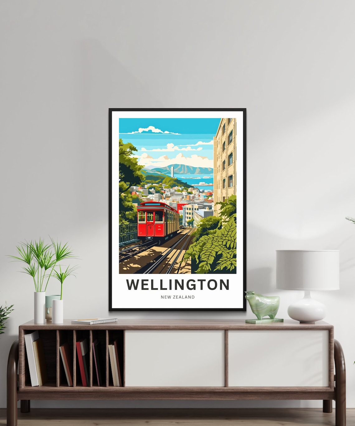 Wellington New Zealand Red Cable Car City Harbor View Travel Poster - Image 2