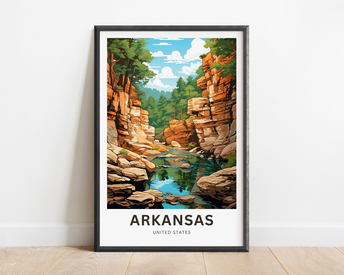 Arkansas Red Rock Canyon Creek Pine Forest River Travel Poster