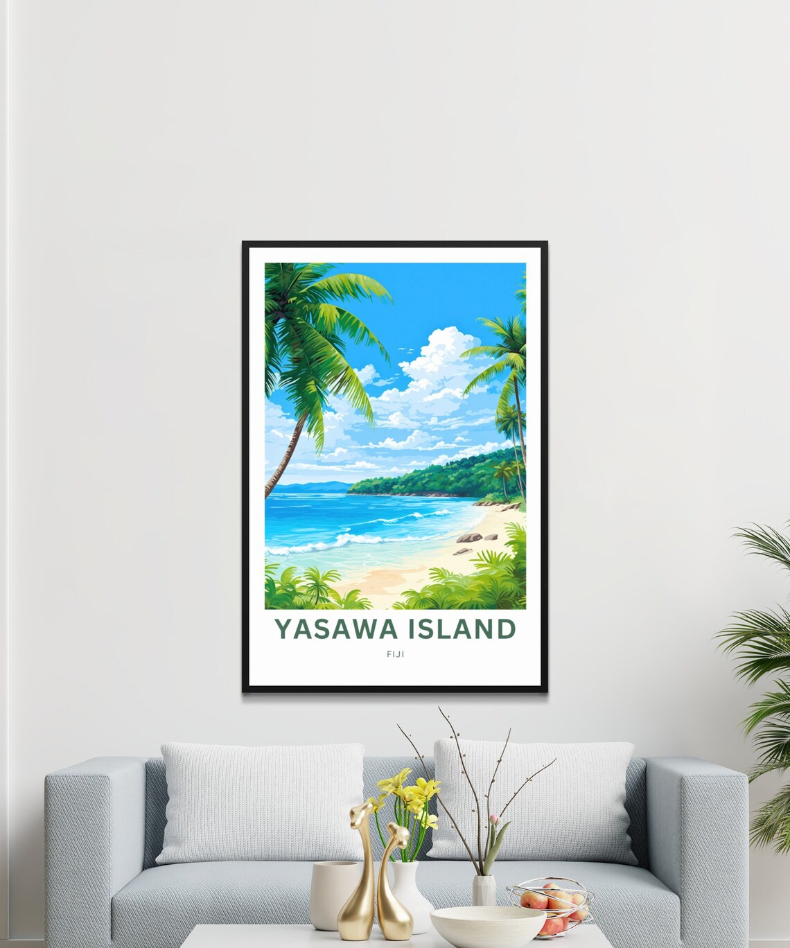 Yasawa Island Fiji Palm Framed Cove Rocky Shore Scene Poster - Image 3