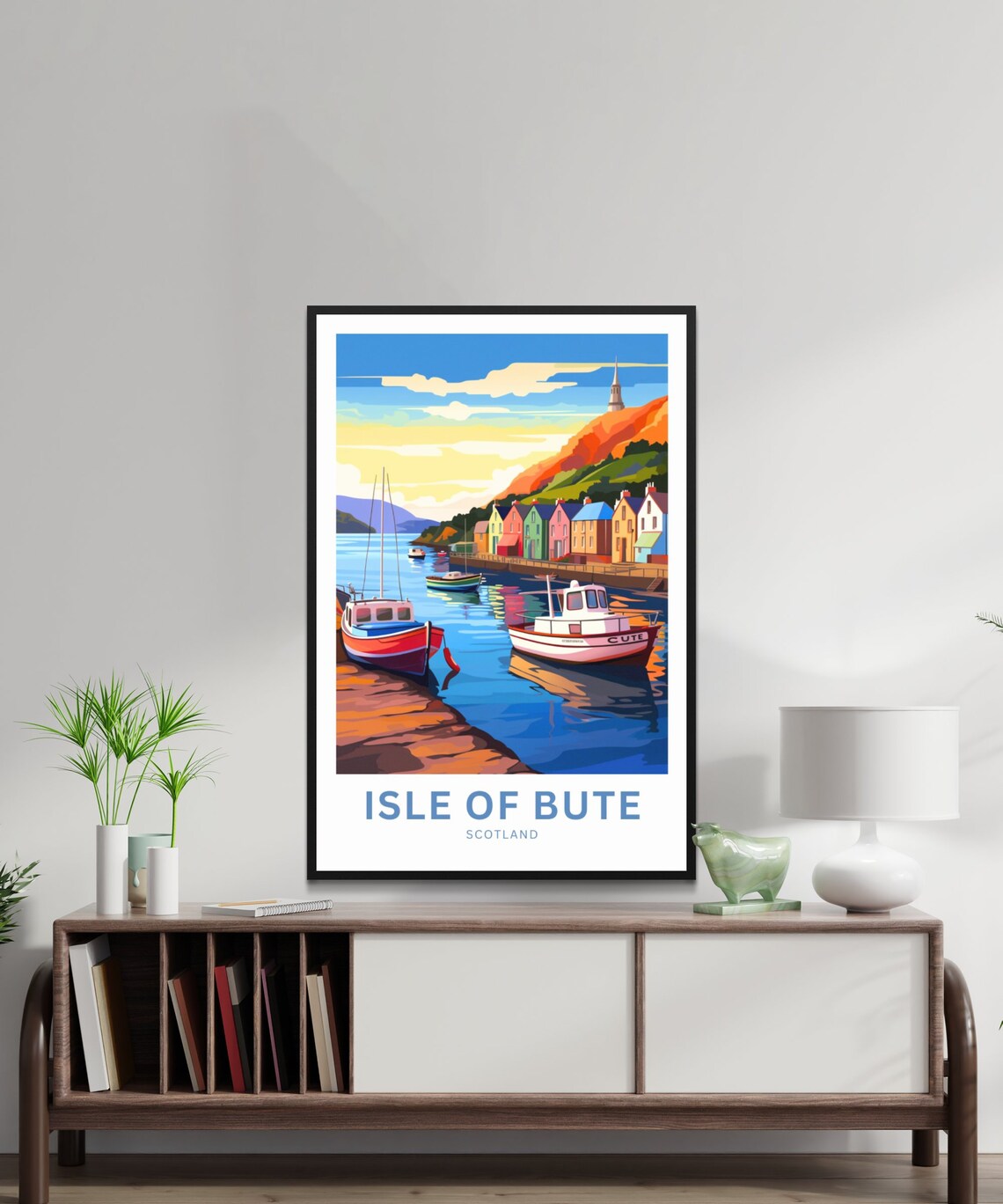 Personalized Isle Of Bute Scotland Colorful Harbor Boats Travel Poster - Image 4