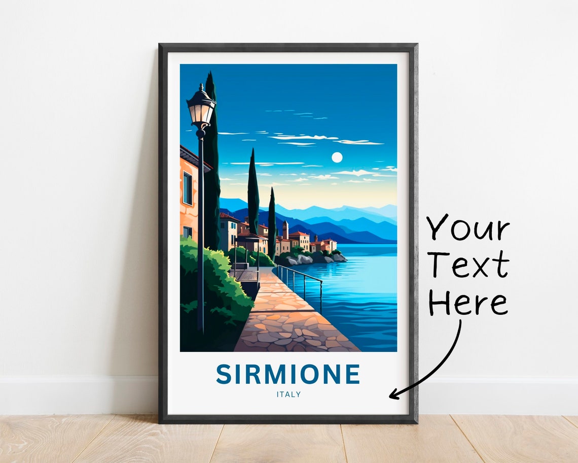 Personalized Sirmione Italy Lake Garda Cypress Travel Poster Gift