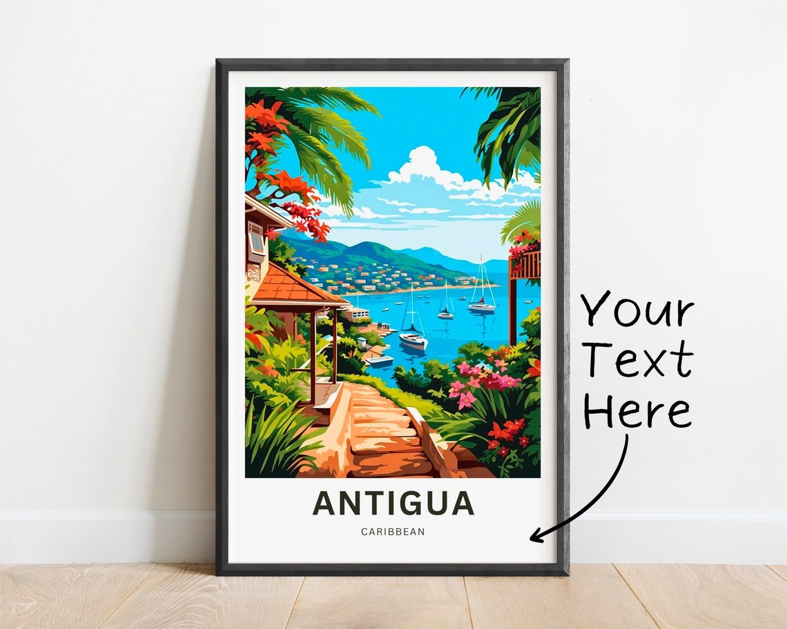 Personalized Antigua Caribbean Harbor Custom Text Travel Poster