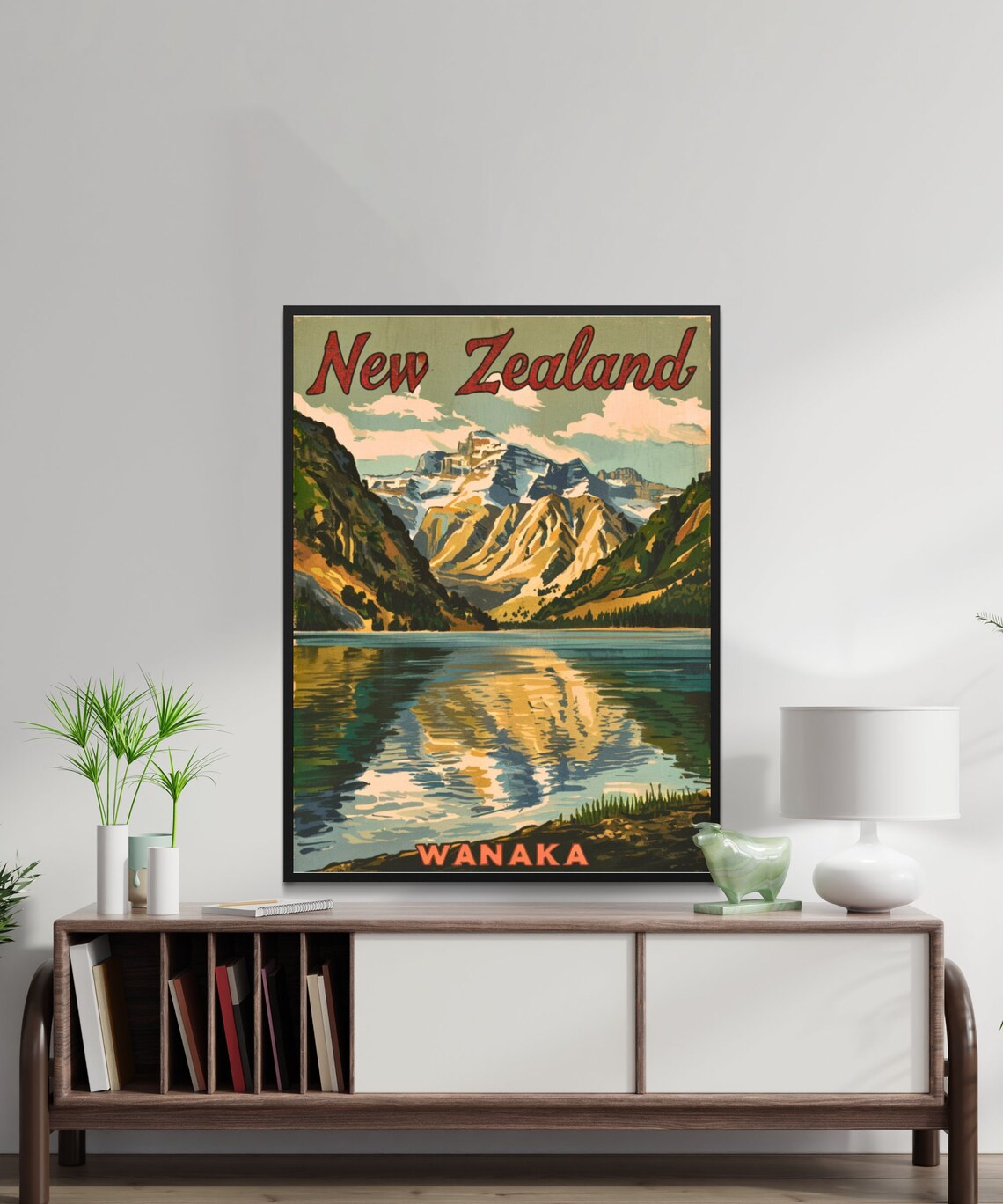 Wanaka New Zealand Lake Reflection Mountain Vintage Travel Poster - Image 2