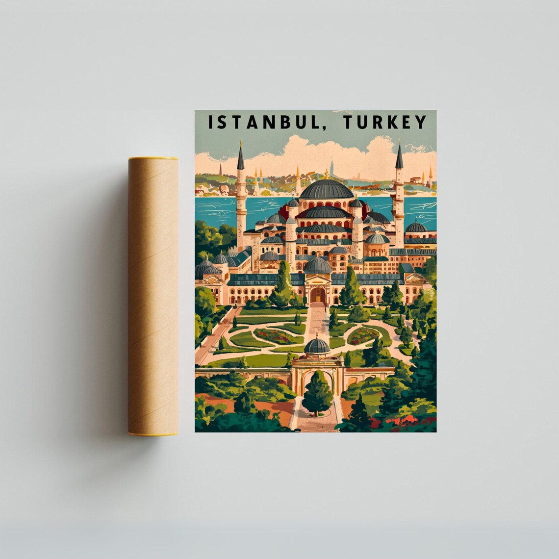Istanbul Turkey Vintage Grand Mosque Gardens Retro Travel Poster - Image 3