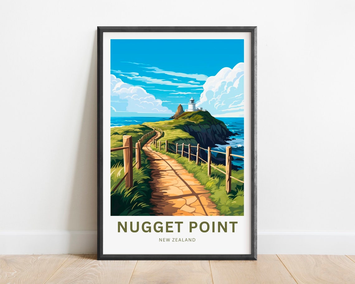 Nugget Point New Zealand Lighthouse Stone Path Ocean View Poster