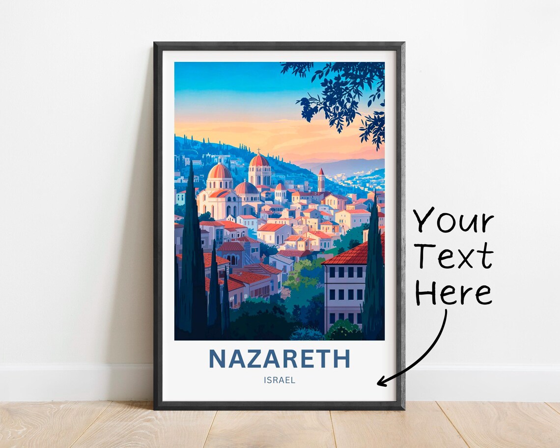 Nazareth Israel Sunset Old Town Church Domes Skyline Travel Poster - Image 2