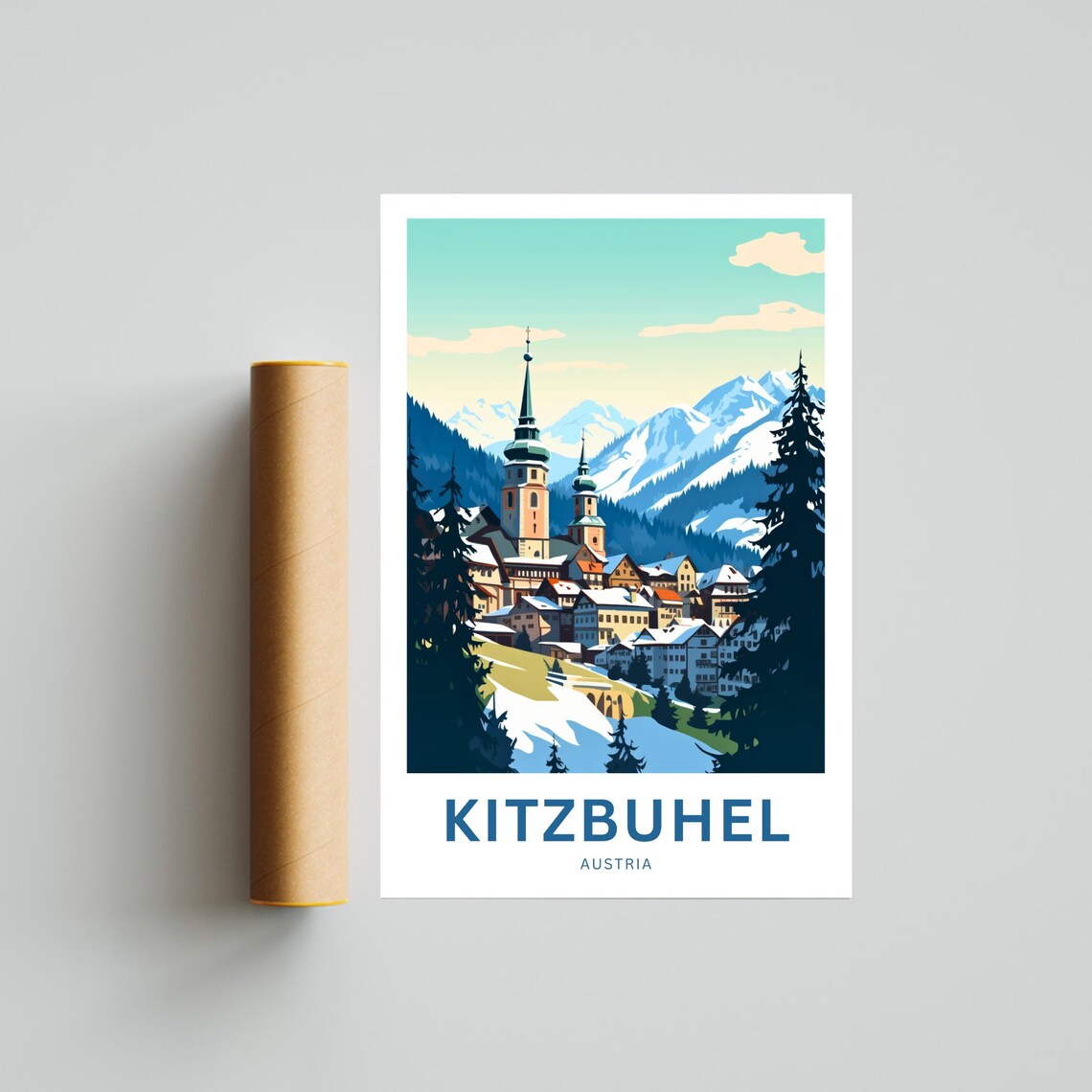 Kitzbuhel Snowy Alpine Town Church Spires Winter Austria Travel Poster - Image 4