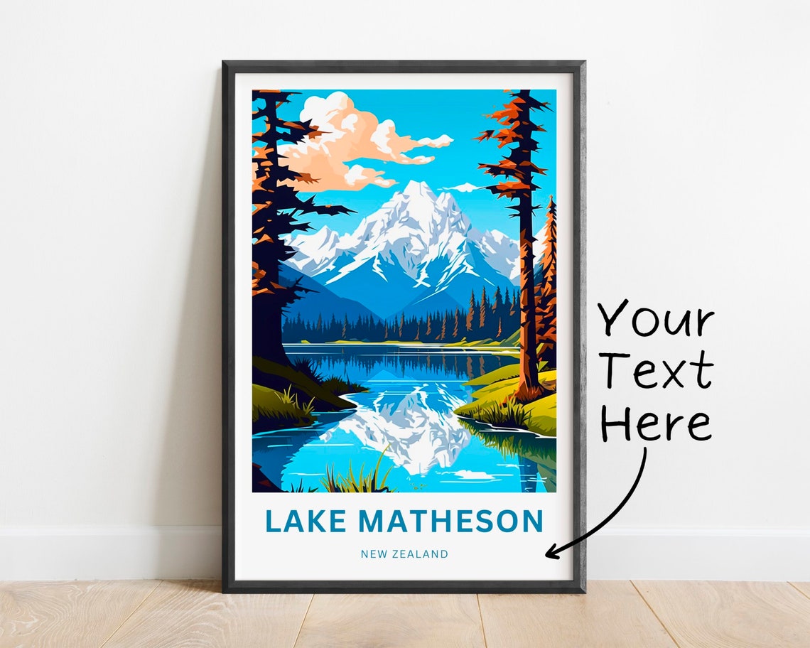 Personalized Lake Matheson New Zealand Custom Name Travel Poster
