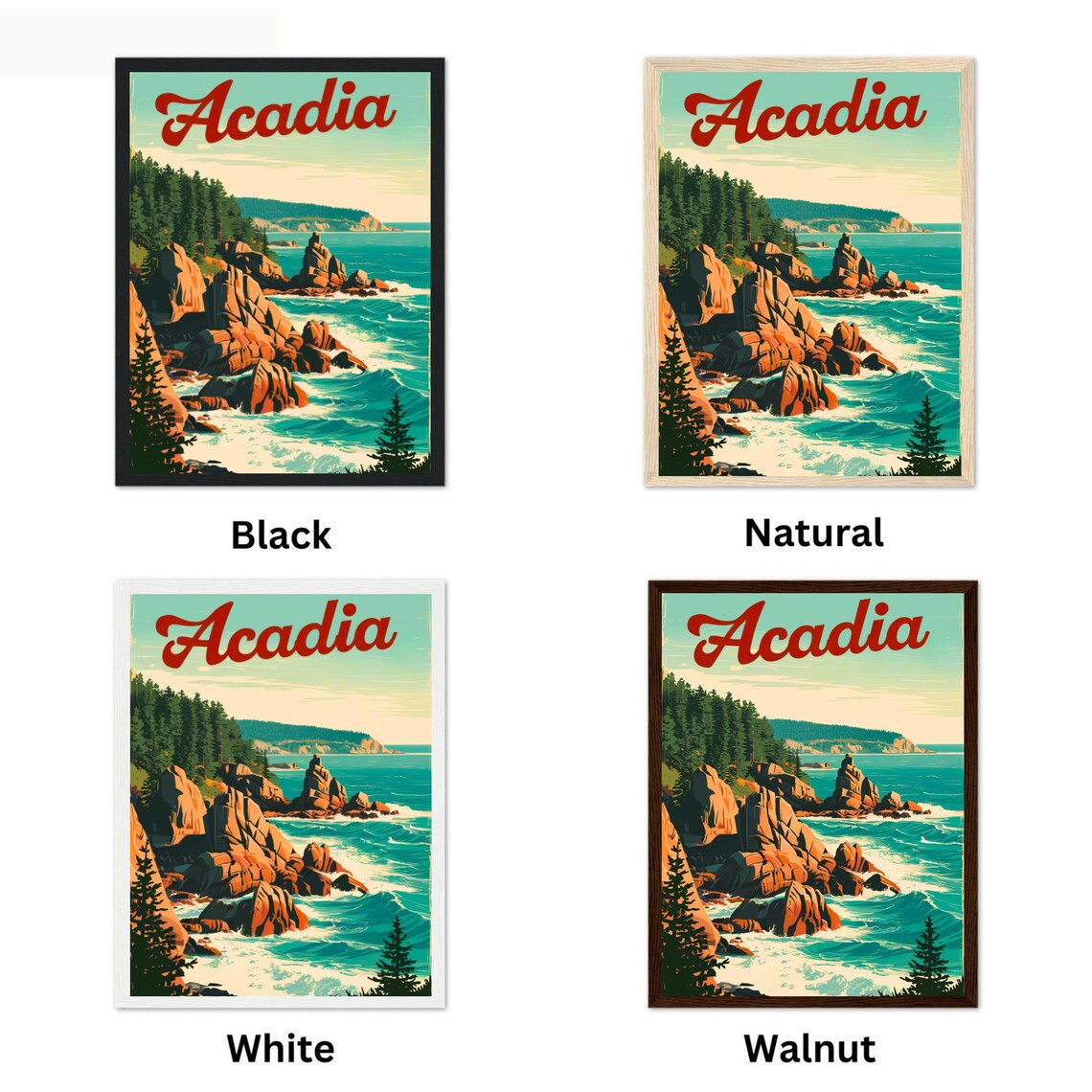 Acadia National Park Vintage Rocky Coastline Pine Forest Poster - Image 4
