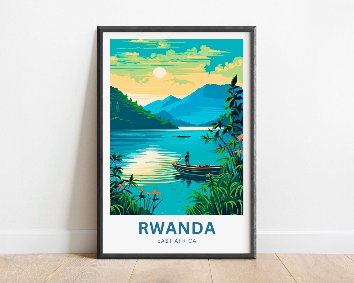 Rwanda East Africa Personalized Lake Print Fisherman Canoe Custom Text - Image 2