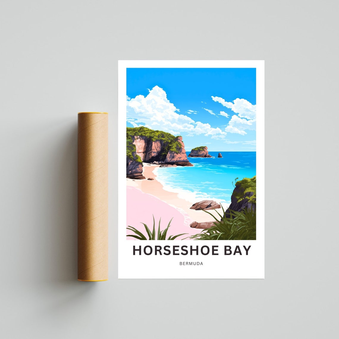 Horseshoe Bay Bermuda Pink Sand Cove Daytime View Travel Poster - Image 4