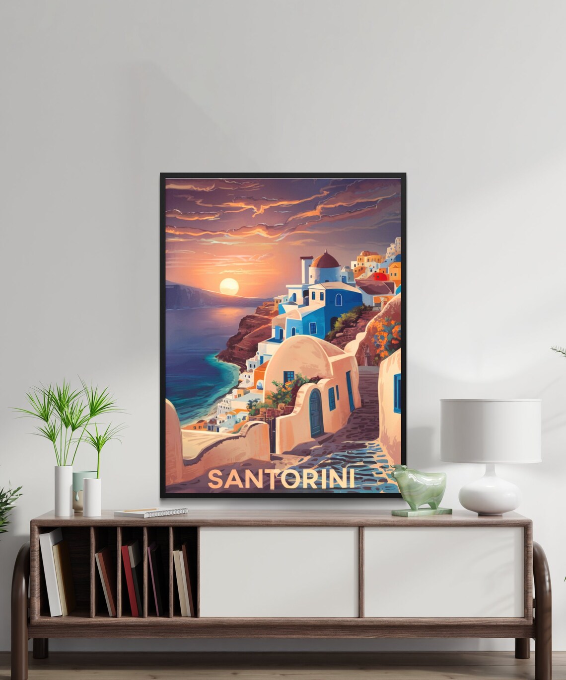 Santorini Greece Sunset over Whitewashed Cliffside Village Poster - Image 3