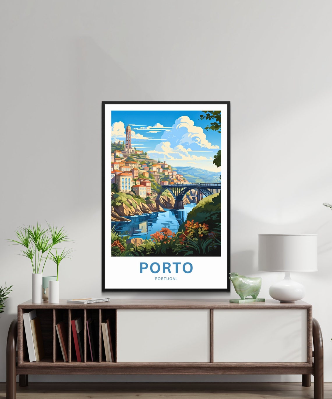 Personalized Porto Portugal Riverside Bridge Hillside Gift Poster - Image 2