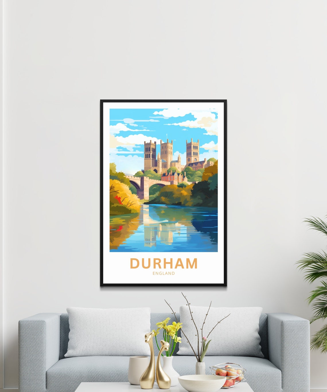 Durham England Cathedral Reflected in the River Wear Autumn Poster - Image 3