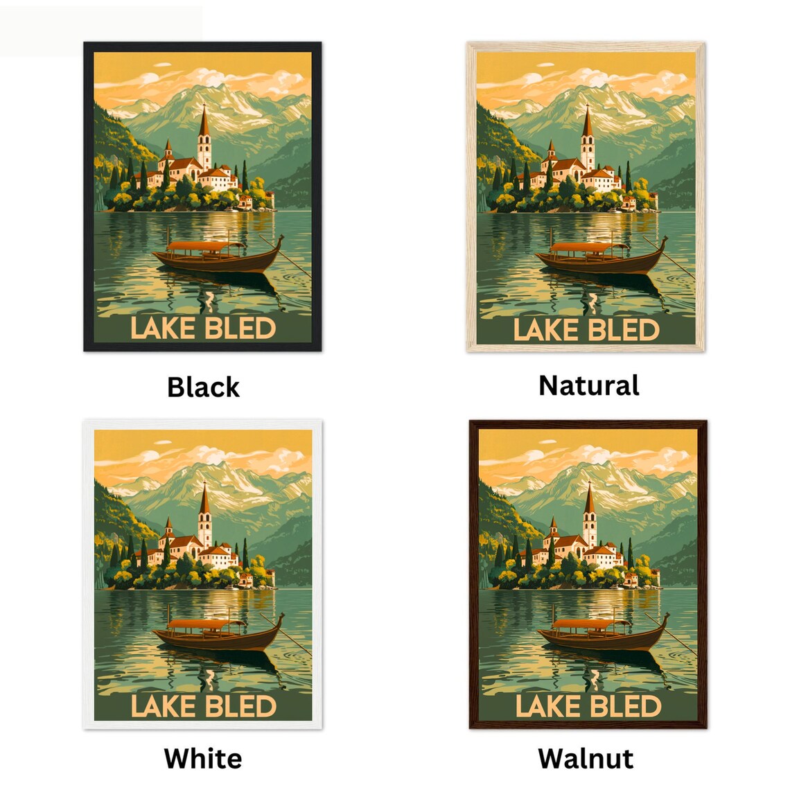 Lake Bled Vintage Island Church Mountain Lake Retro Travel Poster - Image 2