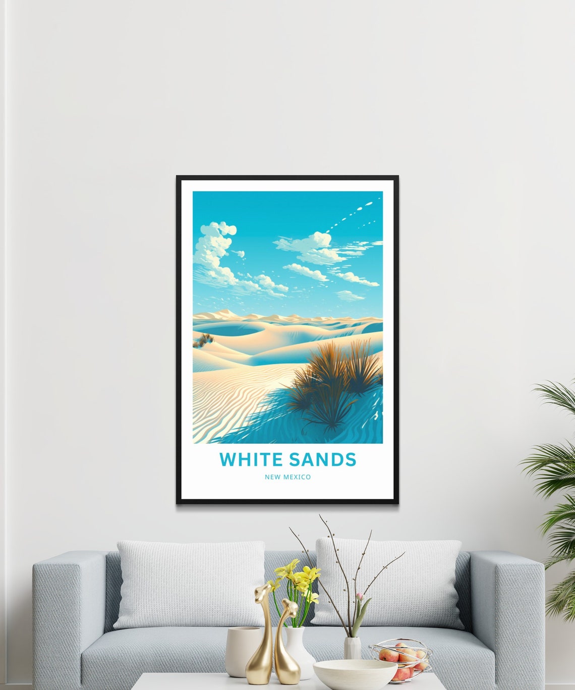 White Sands New Mexico Rippled Dunes Grass Tufts Turquoise Sky Poster - Image 3