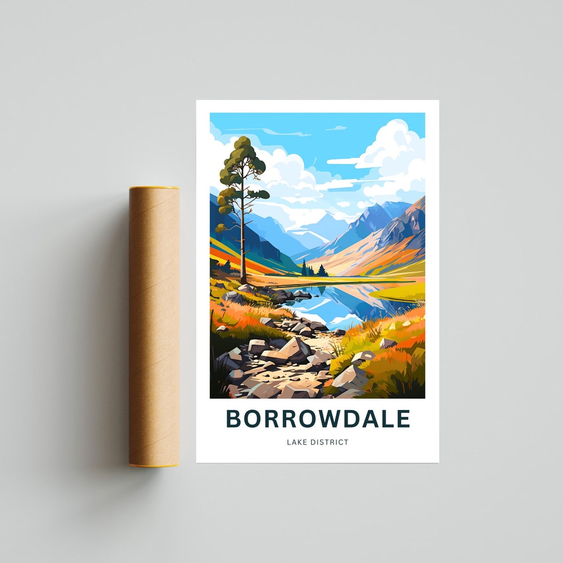 Borrowdale Lake District Autumn Mountain Stream Travel Poster - Image 4