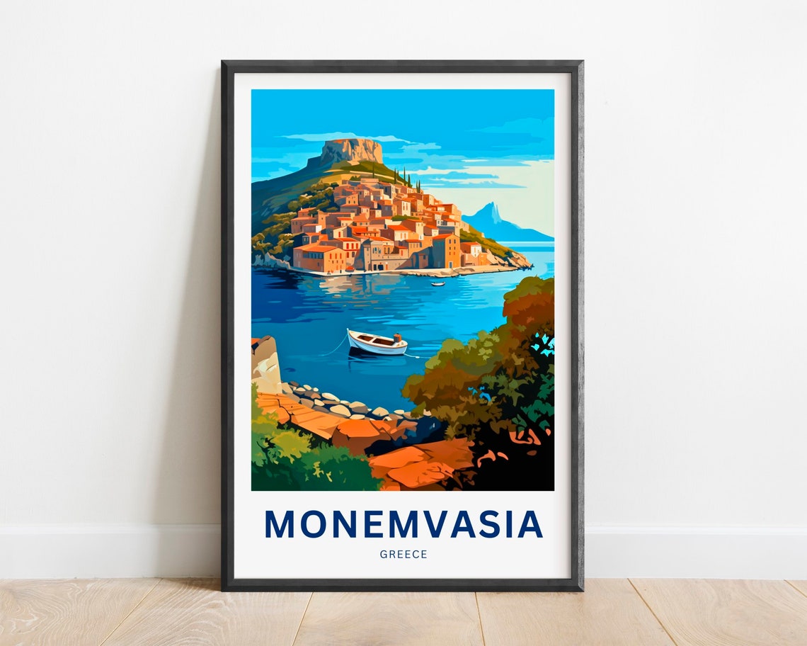 Monemvasia Greece Hilltop Coastal Town Island Sea Dramatic Poster