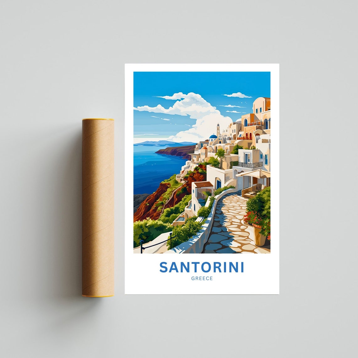 Santorini Greece Custom Cliffside Village Stone Path Sea Poster - Image 4