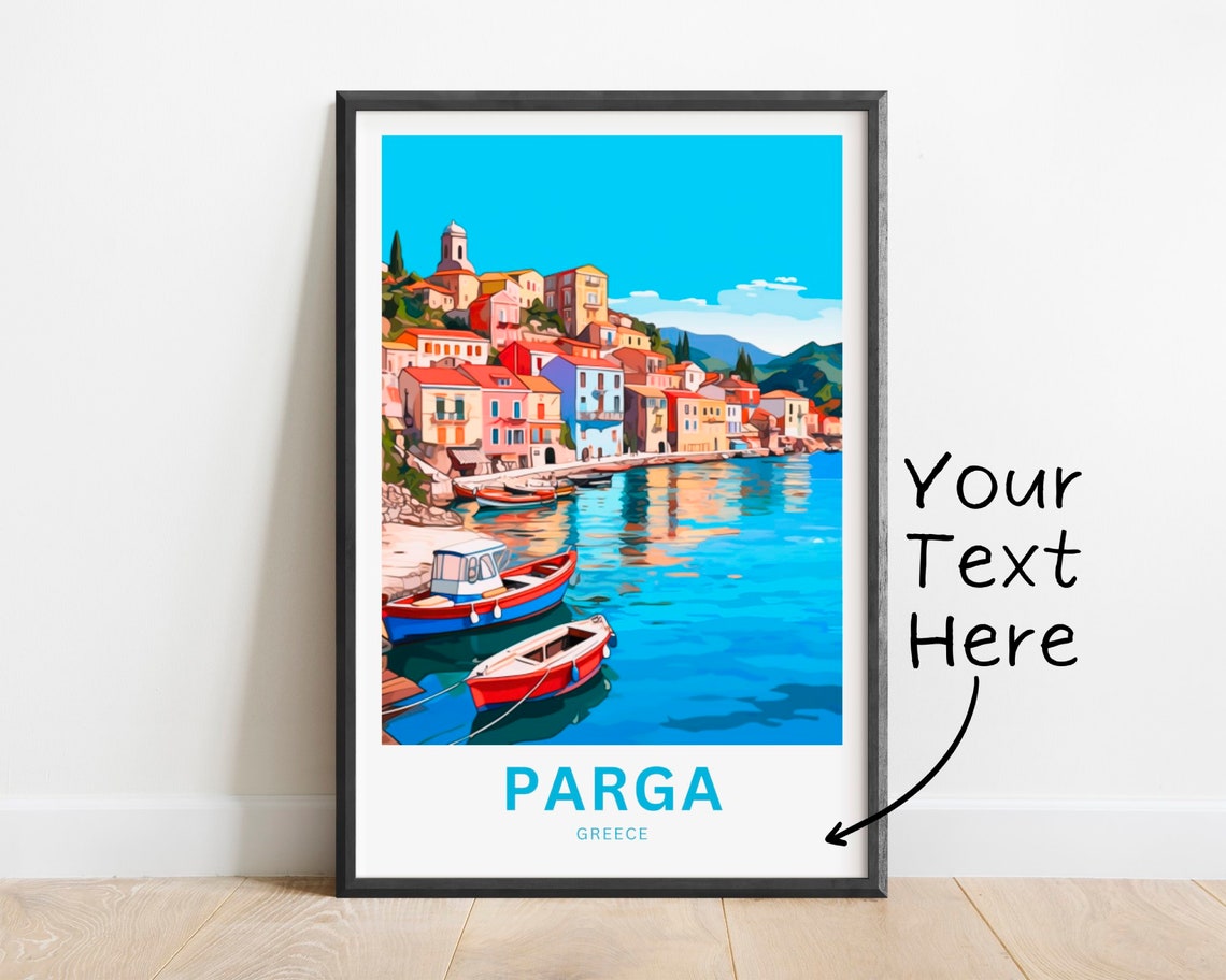 Personalized Parga Greece Fishing Boats Travel Poster Custom Text Gift