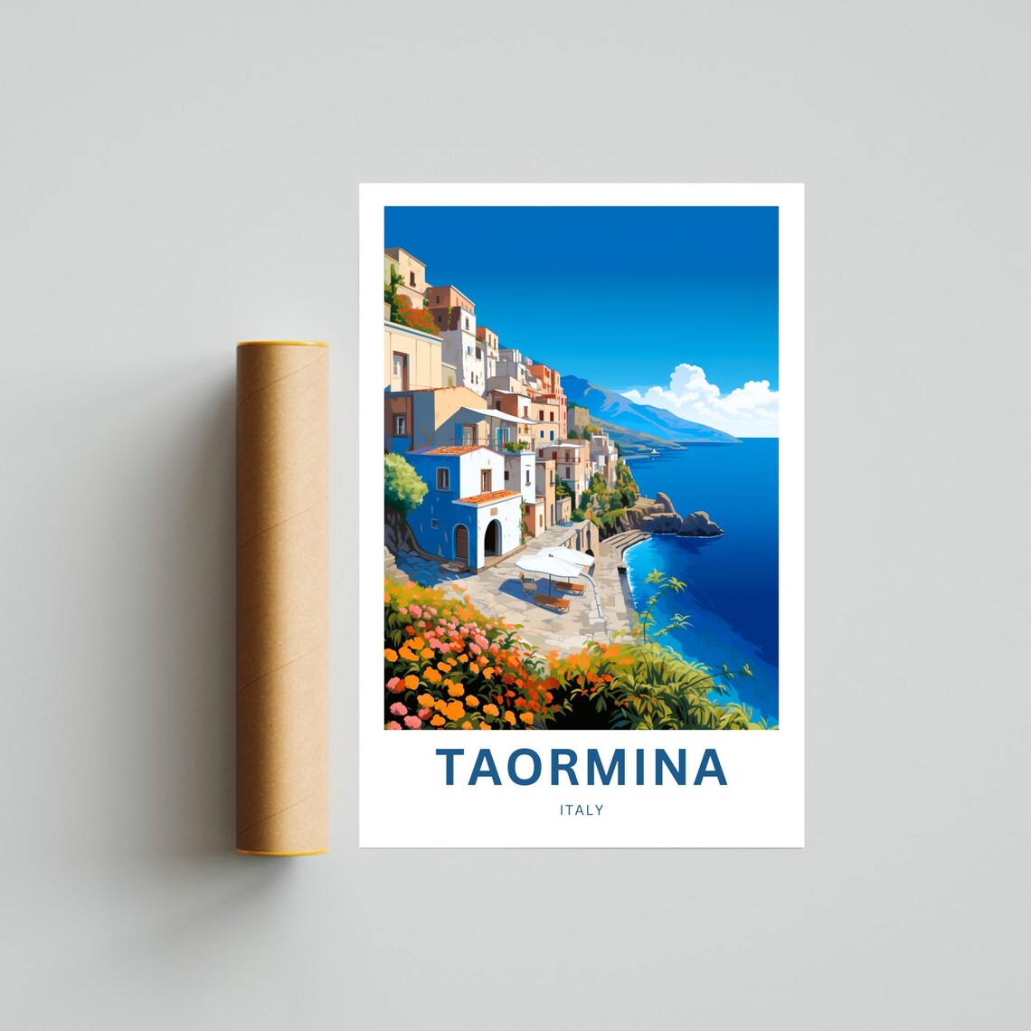 Personalized Taormina Italy Cliffside Town Flowers Travel Poster - Image 4