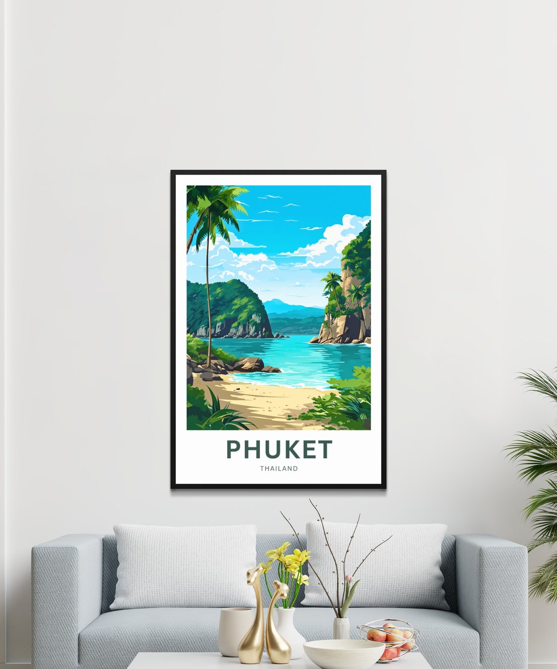 Phuket Thailand Hidden Cove Green Cliffs Beach Travel Poster - Image 3