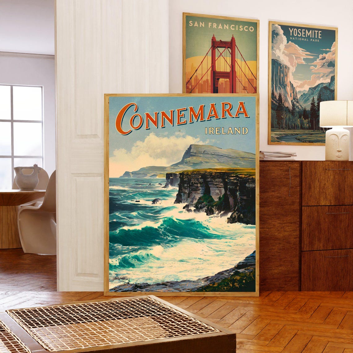 Connemara Ireland Vintage Cliffs Crashing Waves Retro Style Poster - Image 5