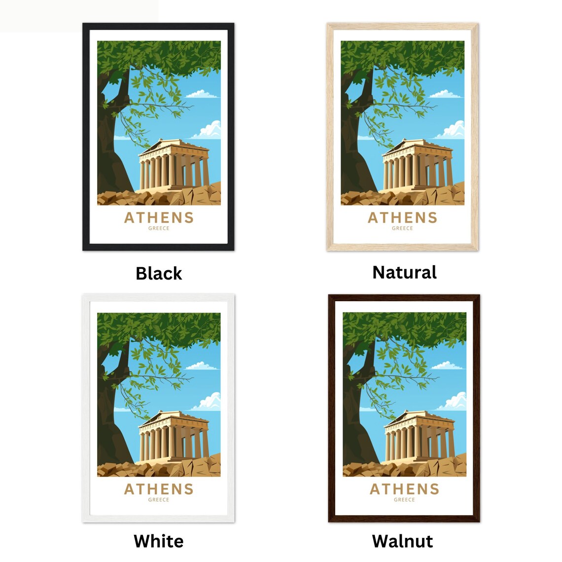 Athens Greece Parthenon Blue Sky Landmark Illustration Poster - Image 4