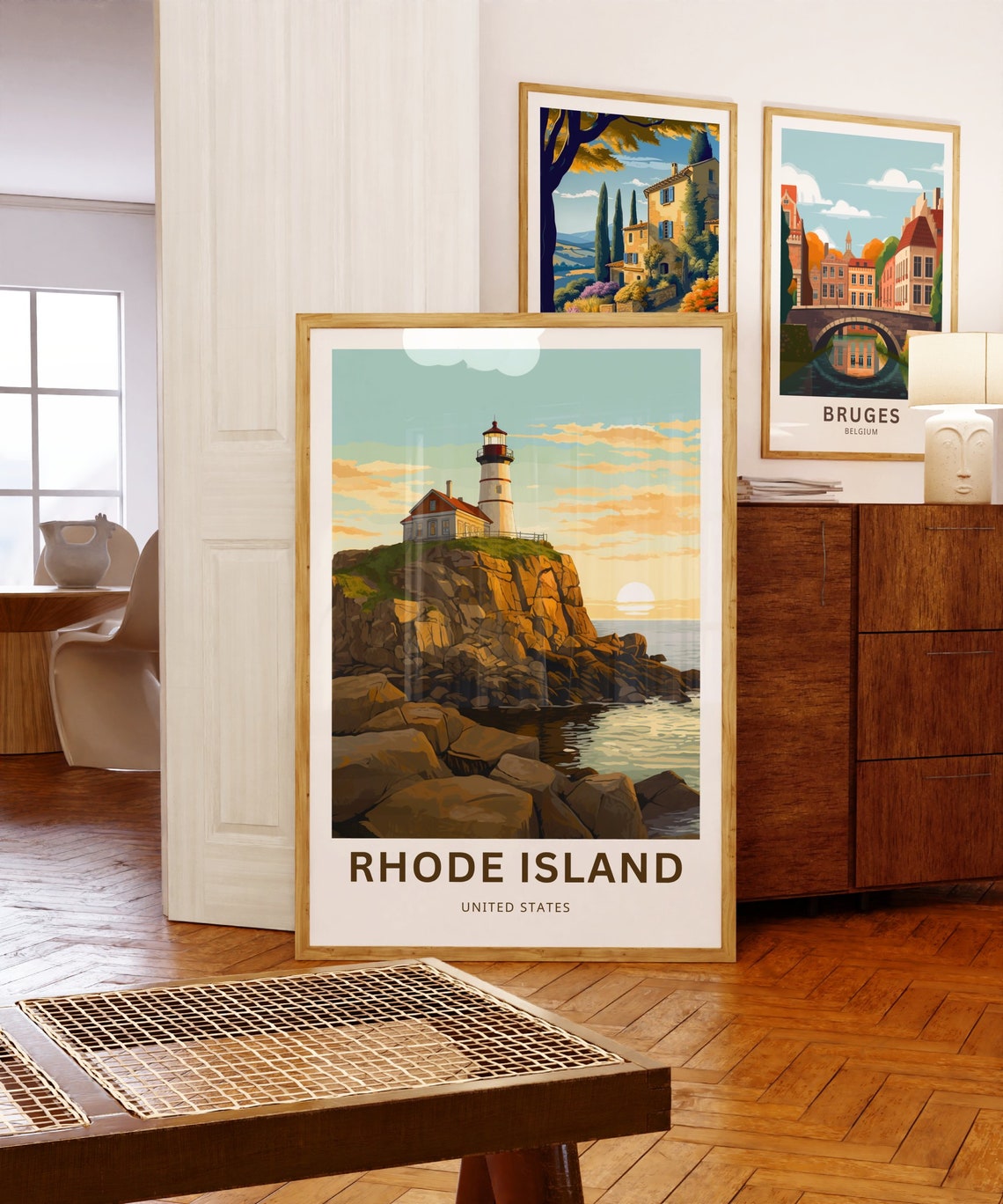 Rhode Island Lighthouse Rocky Coast Personalized Text Poster - Image 5