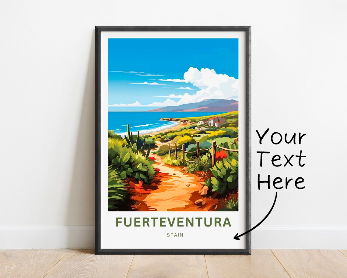 Personalized Fuerteventura Spain Coastal Trail Cactus Travel Poster