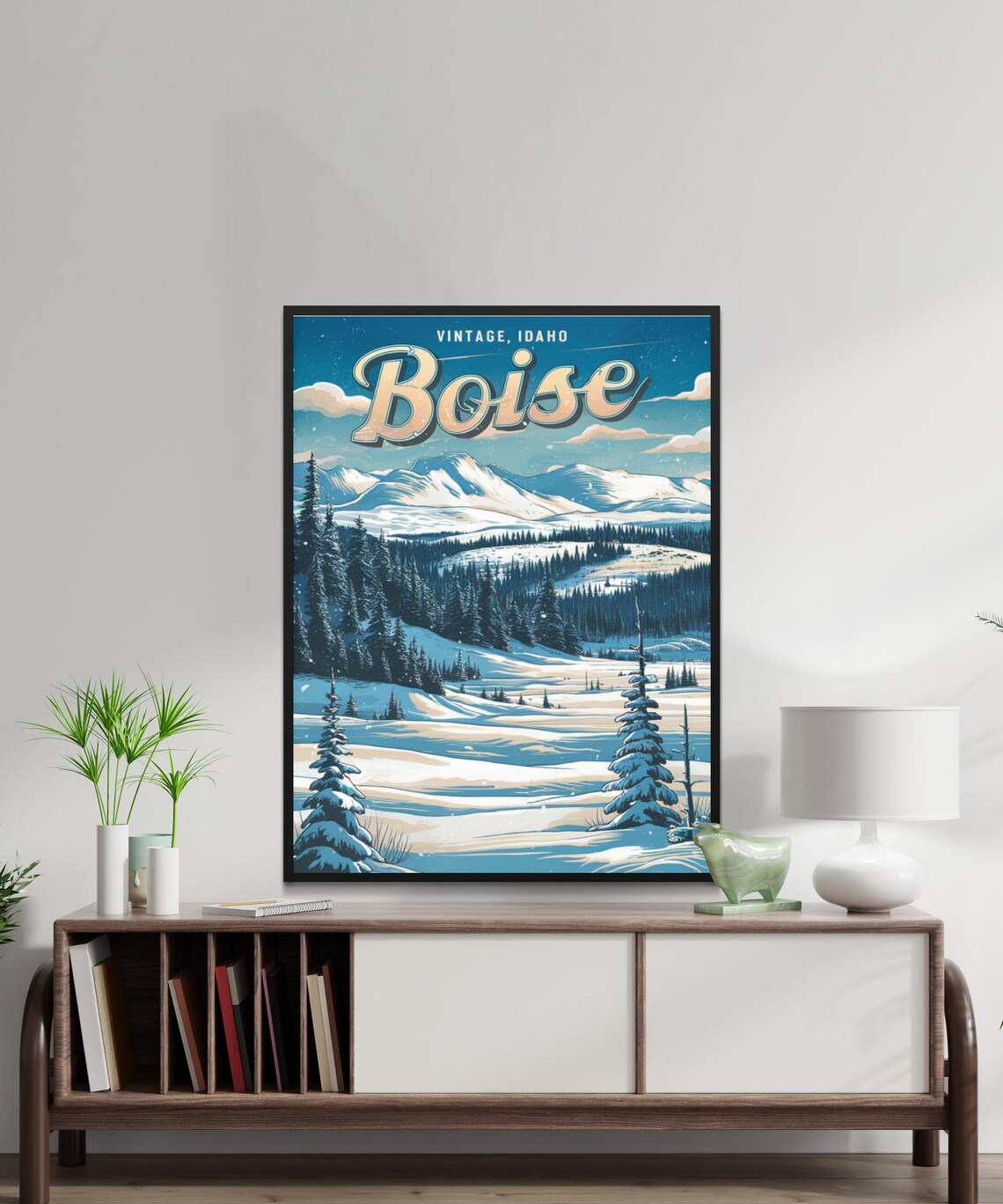 Boise Idaho Vintage Style Snowy Mountain Valley Winter Poster - Image 3