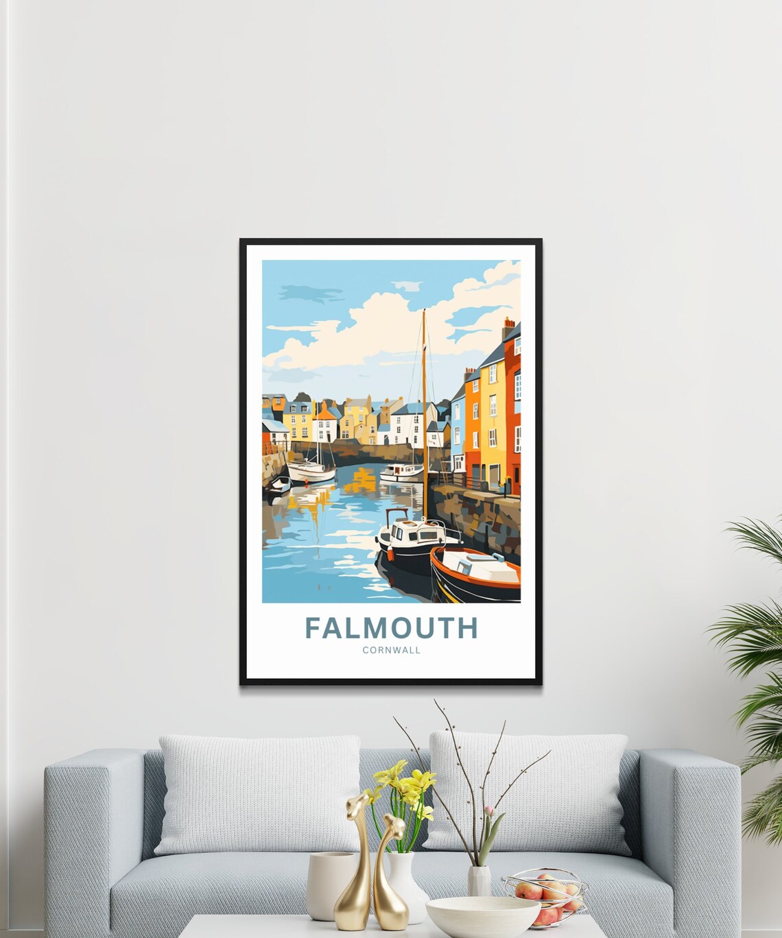 Falmouth Cornwall Harbor Sailboats Colorful Waterfront Travel Poster - Image 3