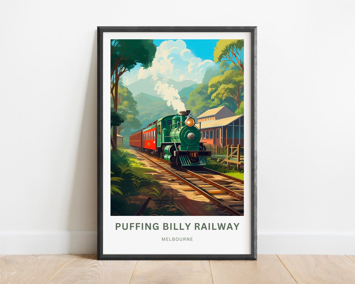 Puffing Billy Railway Melbourne Steam Engine Station Travel Poster