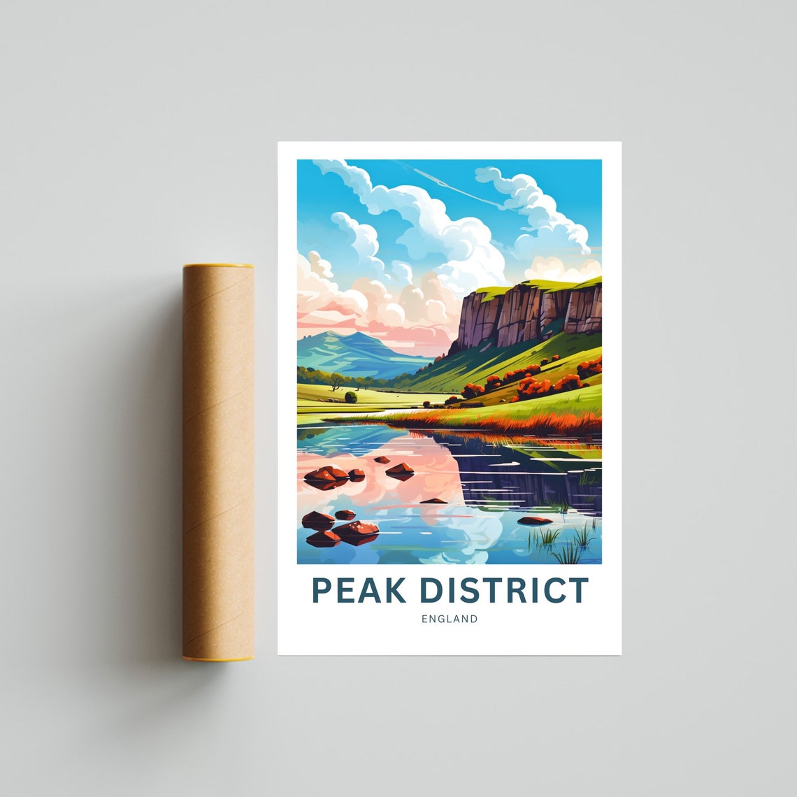 Peak District Lake Cliffs National Park England Travel Poster - Image 4