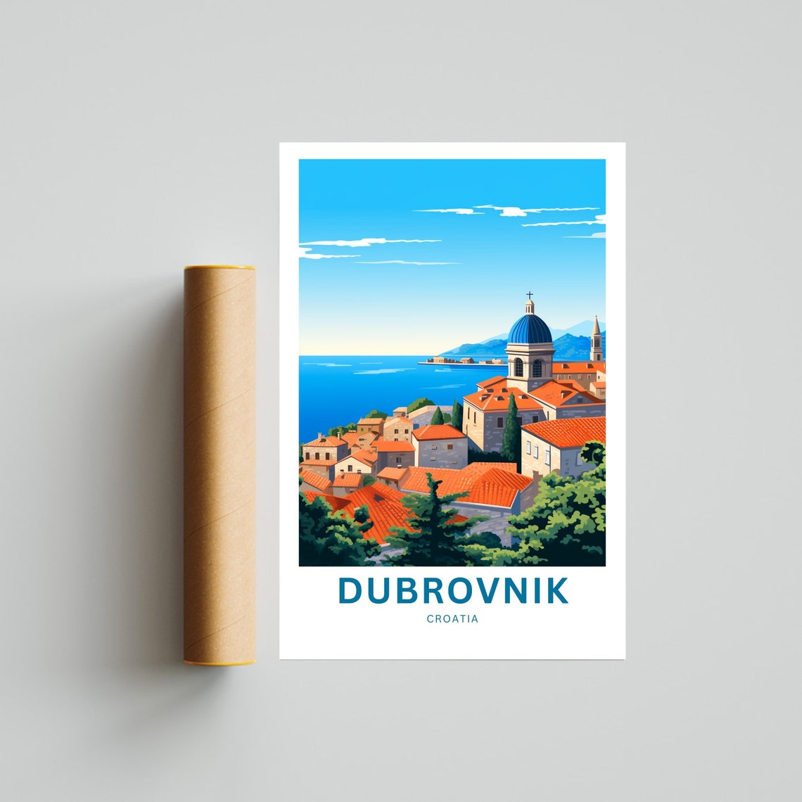 Personalized Dubrovnik Croatia Rooftops Seaside View Bright Poster - Image 4