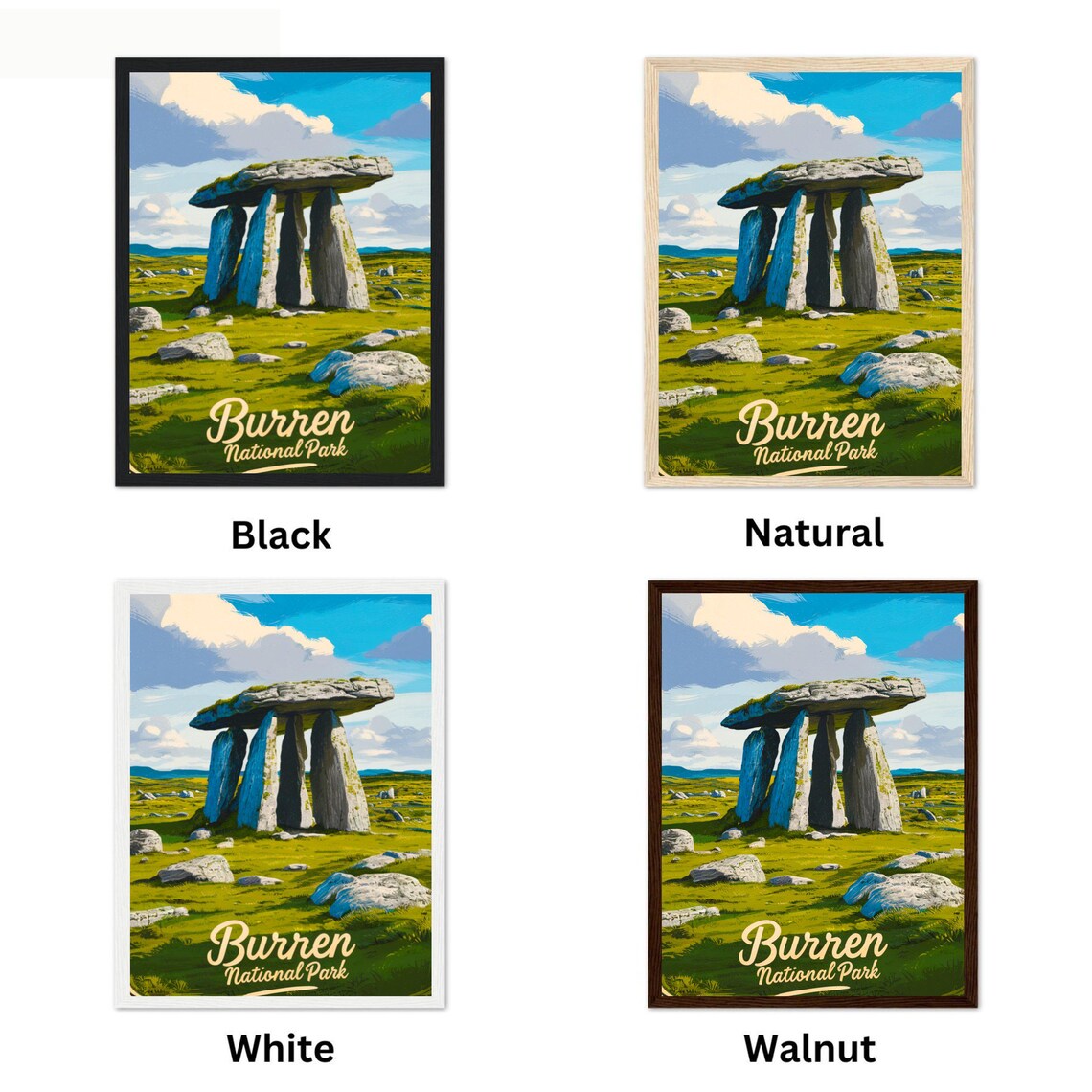 Burren National Park Ireland Travel Poster Poulnabrone Dolmen Stones - Image 4