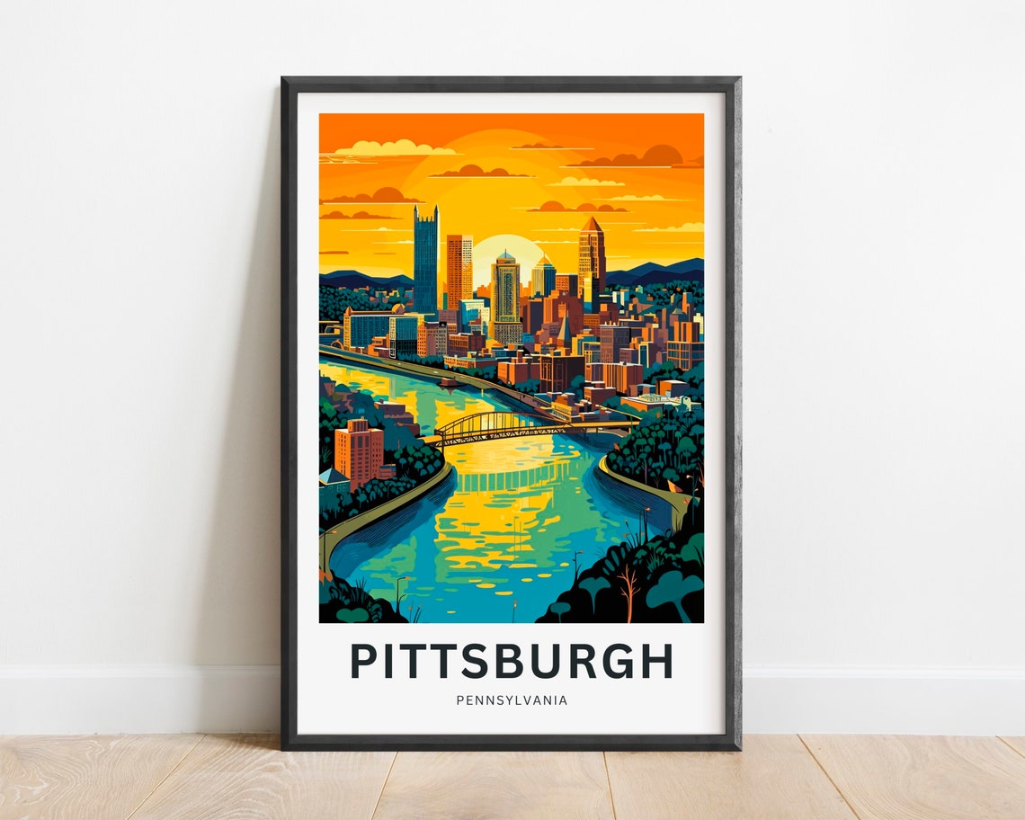 Pittsburgh Pennsylvania Sunset City River Bend Aerial View Poster