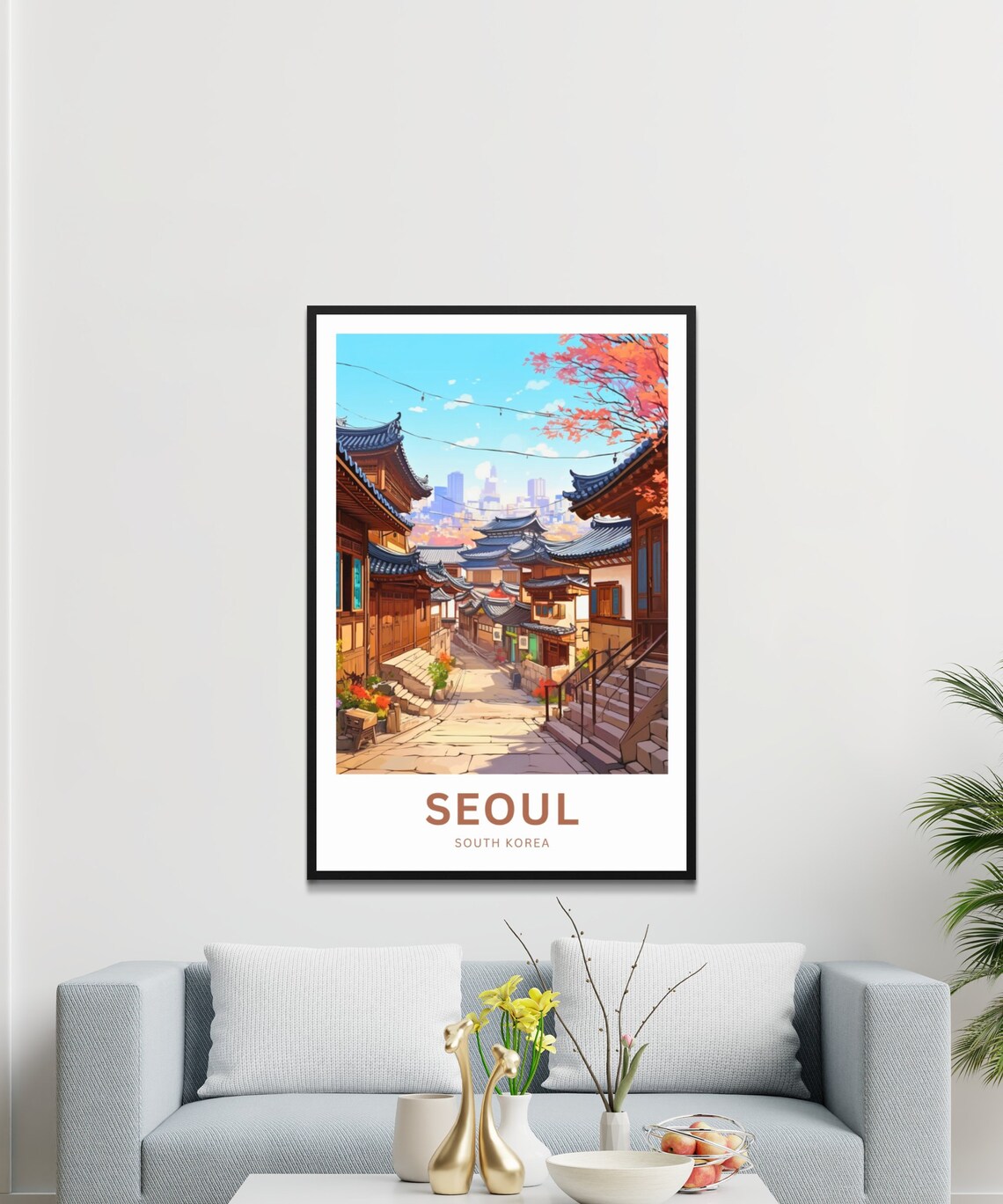 Seoul South Korea Travel Poster Hanok Village Alley Skyline Art - Image 3