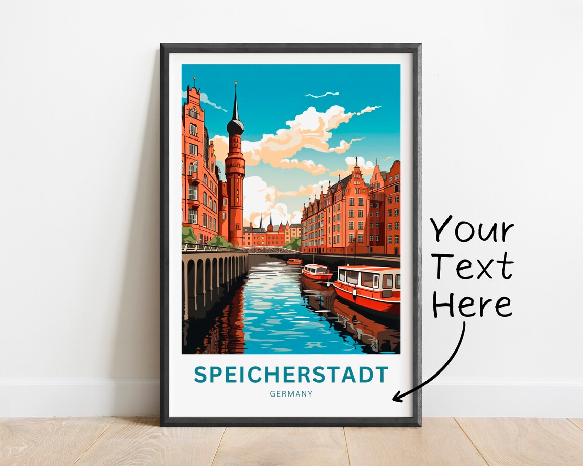 Speicherstadt Germany Red Tour Boats Warehouse Canal Travel Poster