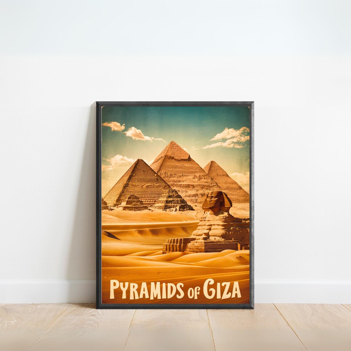 Pyramids of Giza Vintage Travel Poster Sphinx Egypt Desert Art