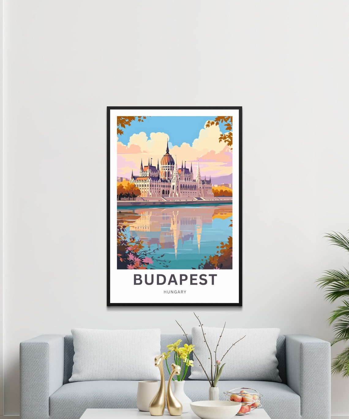 Budapest Hungary Parliament Danube Reflection Sunset Glow Poster - Image 3