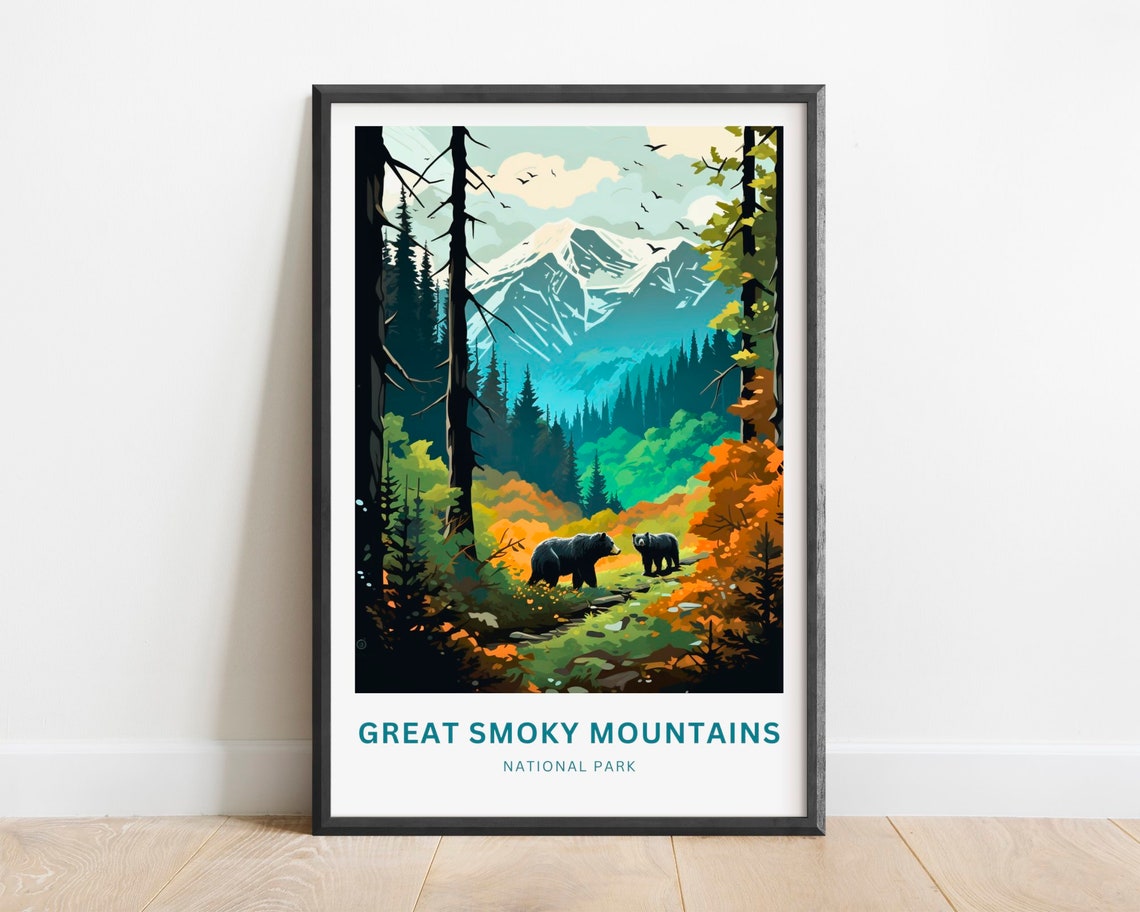 Great Smoky Mountains National Park Two Bears Autumn Forest Poster