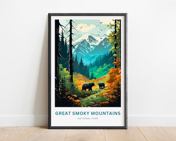 Great Smoky Mountains National Park Two Bears Autumn Forest Poster