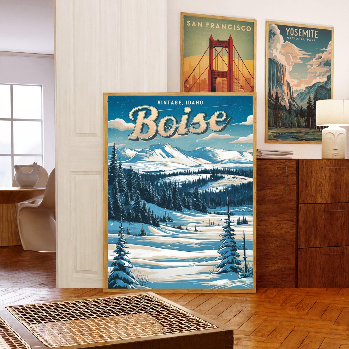 Boise Idaho Vintage Style Snowy Mountain Valley Winter Poster - Image 5