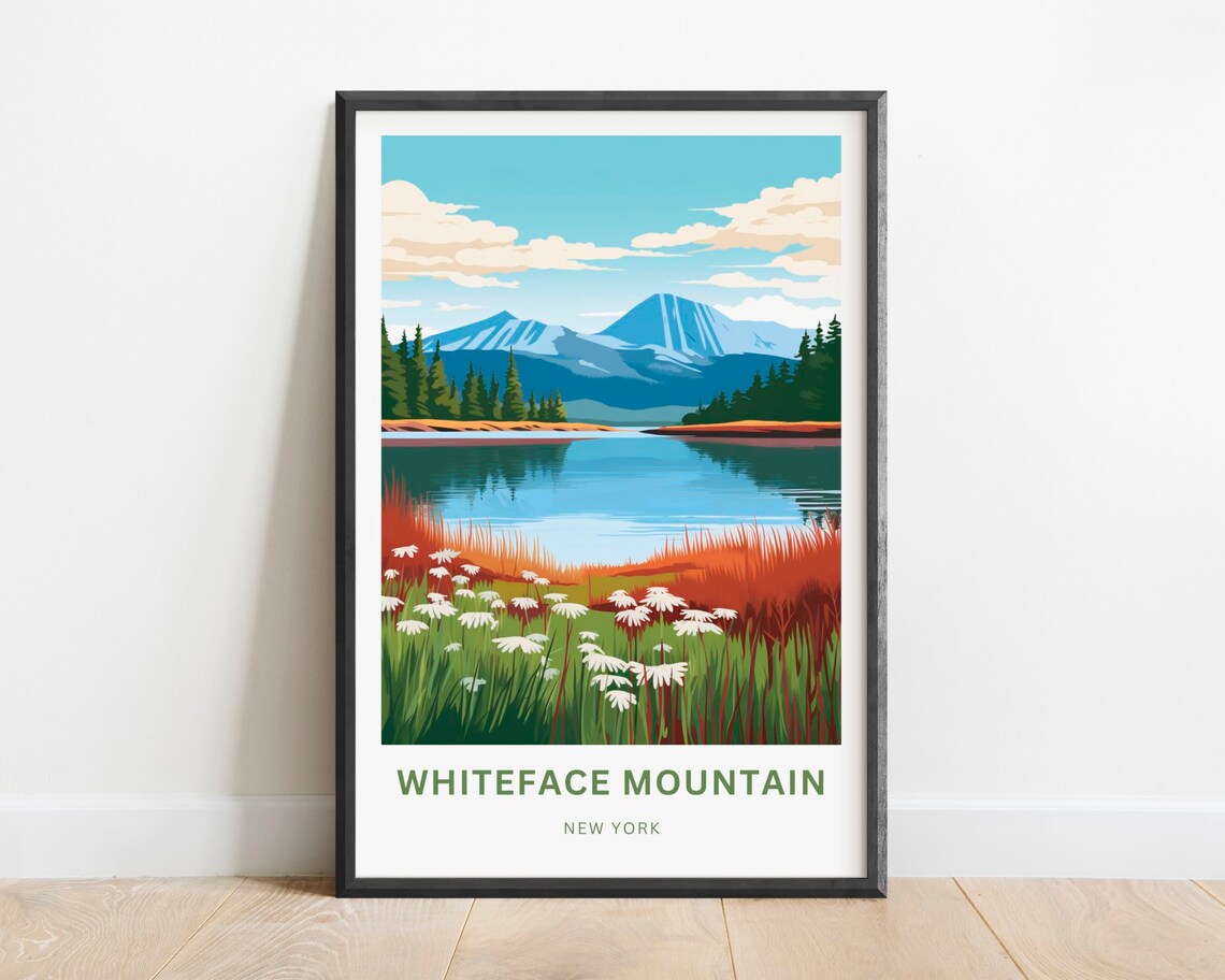 Whiteface Mountain New York Wildflower Lake Meadow Travel Poster
