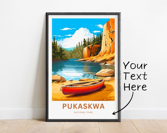 Pukaskwa National Park Red Canoe Custom Text Personalized Travel Poster