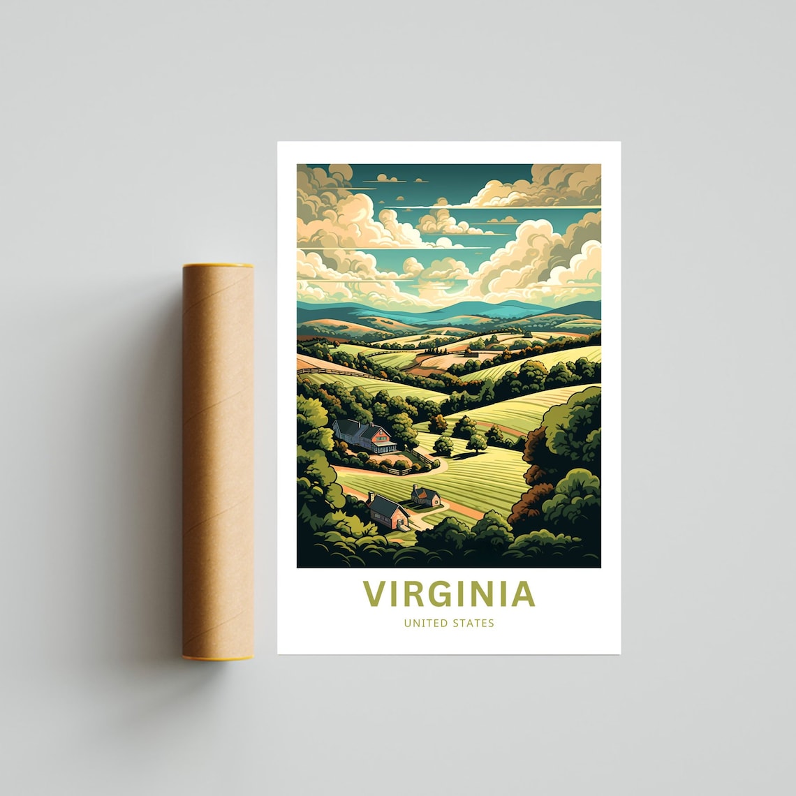 Virginia Rolling Farmland Country Barns Vintage Travel Poster - Image 4